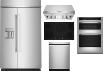 5 Piece Package Includes Refrigerator, Cooktop, Wall Oven, Hood And Dishwasher