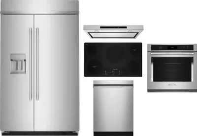 5 Piece Package Includes Refrigerator, Cooktop, Wall Oven, Hood And Dishwasher