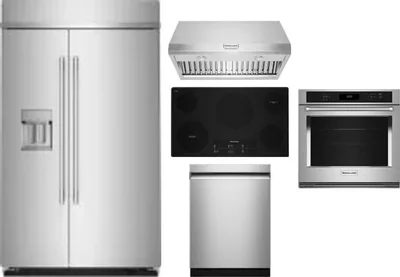 5 Piece Package Includes Refrigerator, Cooktop, Wall Oven, Hood And Dishwasher