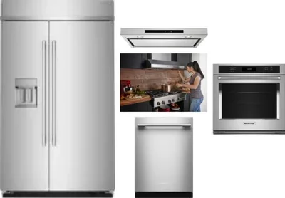 5 Piece Package Includes Refrigerator, Cooktop, Wall Oven, Hood And Dishwasher