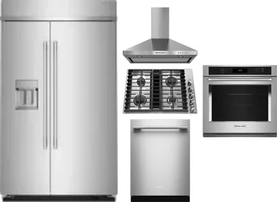 5 Piece Package Includes Refrigerator, Cooktop, Wall Oven, Hood And Dishwasher