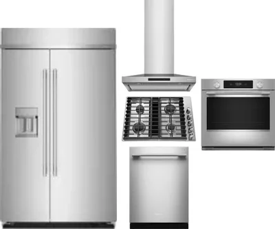 5 Piece Package Includes Refrigerator, Cooktop, Wall Oven, Hood And Dishwasher
