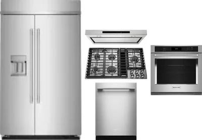 5 Piece Package Includes Refrigerator, Cooktop, Wall Oven, Hood And Dishwasher