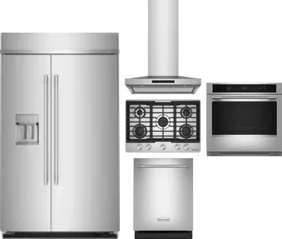 5 Piece Package Includes Refrigerator, Cooktop, Wall Oven, Hood And Dishwasher