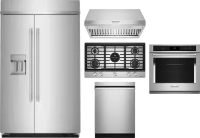 5 Piece Package Includes Refrigerator, Cooktop, Wall Oven, Hood And Dishwasher