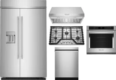 5 Piece Package Includes Refrigerator, Cooktop, Wall Oven, Hood And Dishwasher