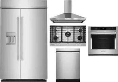 5 Piece Package Includes Refrigerator, Cooktop, Wall Oven, Hood And Dishwasher
