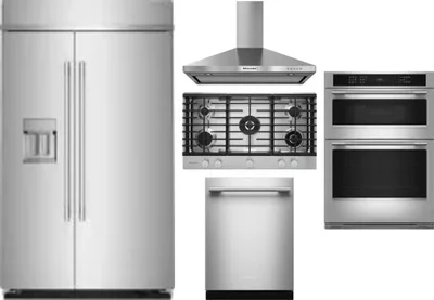 5 Piece Package Includes Refrigerator, Cooktop, Wall Oven, Hood And Dishwasher