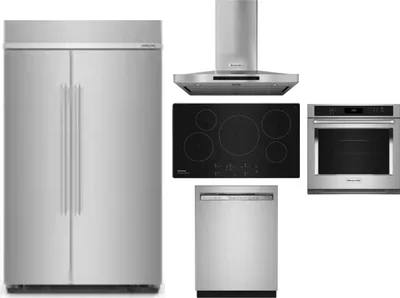 5 Piece Package Includes Refrigerator, Cooktop, Wall Oven, Hood And Dishwasher