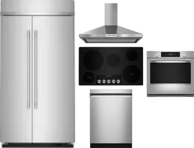5 Piece Package Includes Refrigerator, Cooktop, Wall Oven, Hood And Dishwasher