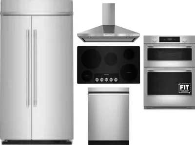 5 Piece Package Includes Refrigerator, Cooktop, Wall Oven, Hood And Dishwasher