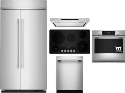 5 Piece Package Includes Refrigerator, Cooktop, Wall Oven, Hood And Dishwasher