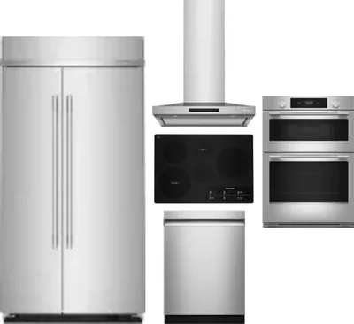 5 Piece Package Includes Refrigerator, Cooktop, Wall Oven, Hood And Dishwasher