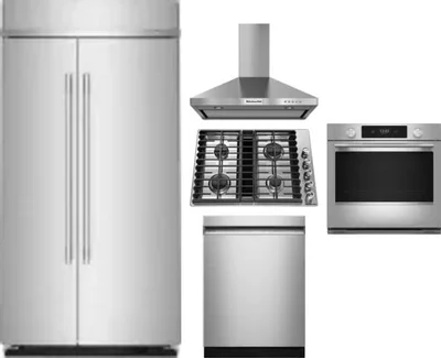 5 Piece Package Includes Refrigerator, Cooktop, Wall Oven, Hood And Dishwasher