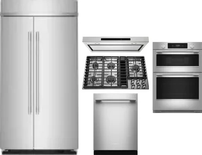 5 Piece Package Includes Refrigerator, Cooktop, Wall Oven, Hood And Dishwasher