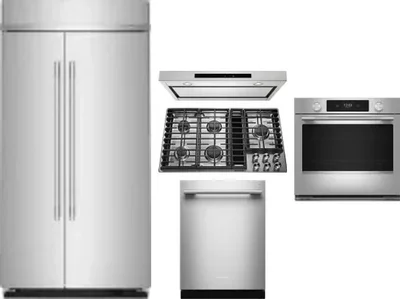 5 Piece Package Includes Refrigerator, Cooktop, Wall Oven, Hood And Dishwasher