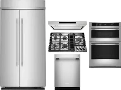 5 Piece Package Includes Refrigerator, Cooktop, Wall Oven, Hood And Dishwasher