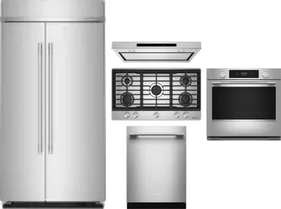 5 Piece Package Includes Refrigerator, Cooktop, Wall Oven, Hood And Dishwasher