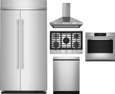 5 Piece Package Includes Refrigerator, Cooktop, Wall Oven, Hood And Dishwasher