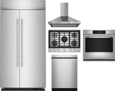 5 Piece Package Includes Refrigerator, Cooktop, Wall Oven, Hood And Dishwasher