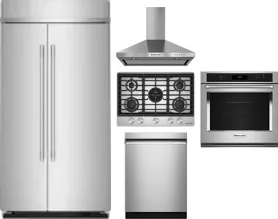 5 Piece Package Includes Refrigerator, Cooktop, Wall Oven, Hood And Dishwasher