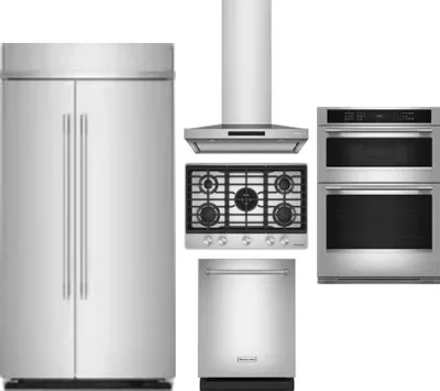 5 Piece Package Includes Refrigerator, Cooktop, Wall Oven, Hood And Dishwasher