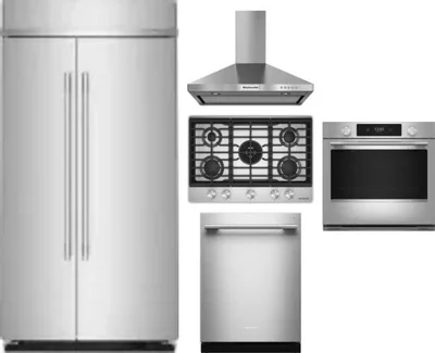 5 Piece Package Includes Refrigerator, Cooktop, Wall Oven, Hood And Dishwasher