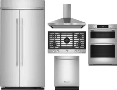 5 Piece Package Includes Refrigerator, Cooktop, Wall Oven, Hood And Dishwasher
