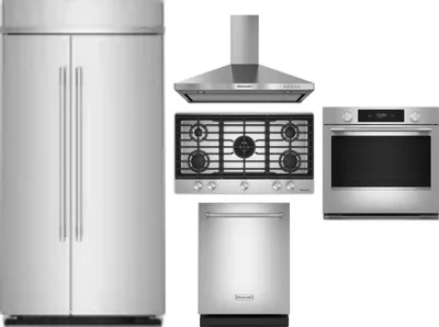 5 Piece Package Includes Refrigerator, Cooktop, Wall Oven, Hood And Dishwasher
