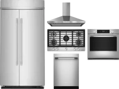5 Piece Package Includes Refrigerator, Cooktop, Wall Oven, Hood And Dishwasher