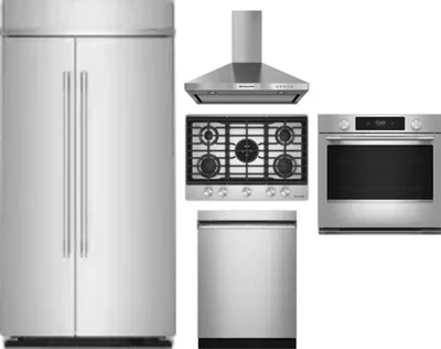 5 Piece Package Includes Refrigerator, Cooktop, Wall Oven, Hood And Dishwasher