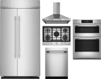 5 Piece Package Includes Refrigerator, Cooktop, Wall Oven, Hood And Dishwasher