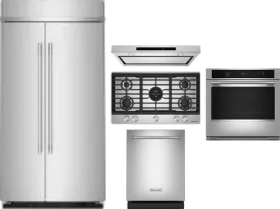 5 Piece Package Includes Refrigerator, Cooktop, Wall Oven, Hood And Dishwasher