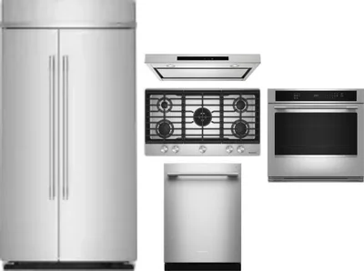 5 Piece Package Includes Refrigerator, Cooktop, Wall Oven, Hood And Dishwasher