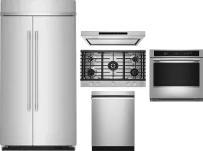 5 Piece Package Includes Refrigerator, Cooktop, Wall Oven, Hood And Dishwasher