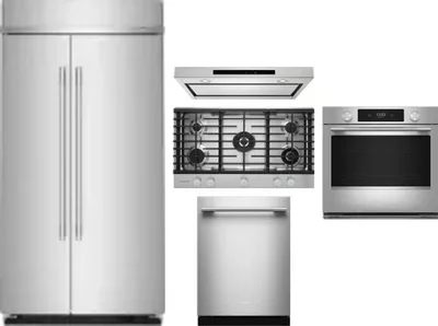 5 Piece Package Includes Refrigerator, Cooktop, Wall Oven, Hood And Dishwasher