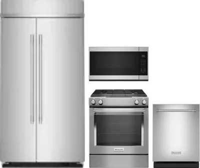 4 Piece Package Includes Refrigerator, Range, Microwave And Dishwasher