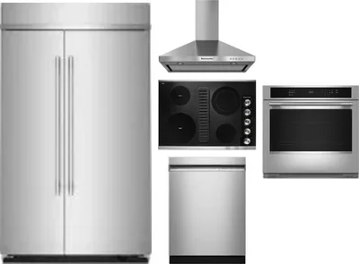 5 Piece Package Includes Refrigerator, Cooktop, Wall Oven, Hood And Dishwasher