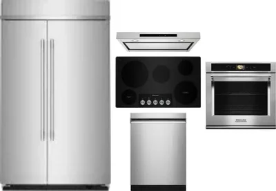 5 Piece Package Includes Refrigerator, Cooktop, Wall Oven, Hood And Dishwasher