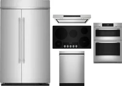 5 Piece Package Includes Refrigerator, Cooktop, Wall Oven, Hood And Dishwasher