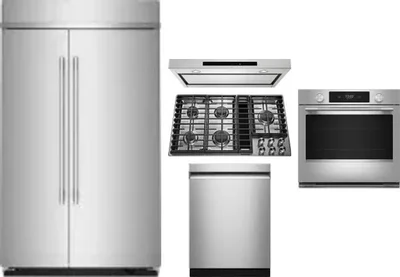 5 Piece Package Includes Refrigerator, Cooktop, Wall Oven, Hood And Dishwasher