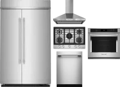 5 Piece Package Includes Refrigerator, Cooktop, Wall Oven, Hood And Dishwasher