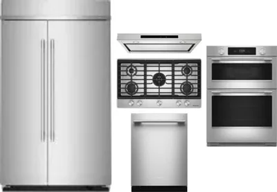 5 Piece Package Includes Refrigerator, Cooktop, Wall Oven, Hood And Dishwasher