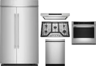 5 Piece Package Includes Refrigerator, Cooktop, Wall Oven, Hood And Dishwasher