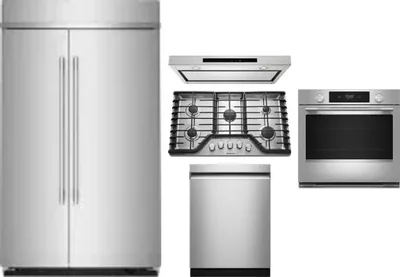 5 Piece Package Includes Refrigerator, Cooktop, Wall Oven, Hood And Dishwasher