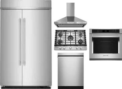 5 Piece Package Includes Refrigerator, Cooktop, Wall Oven, Hood And Dishwasher