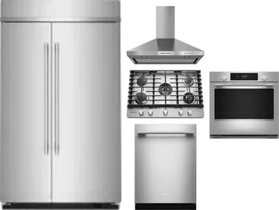 5 Piece Package Includes Refrigerator, Cooktop, Wall Oven, Hood And Dishwasher