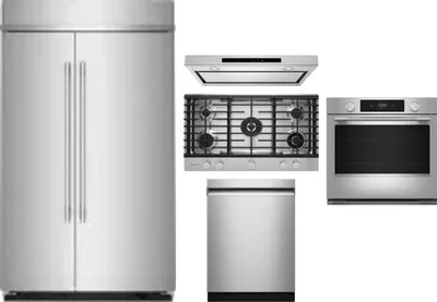 5 Piece Package Includes Refrigerator, Cooktop, Wall Oven, Hood And Dishwasher
