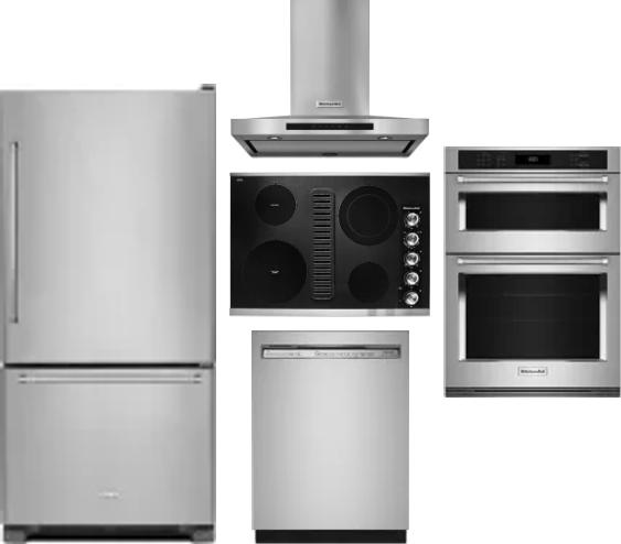 5 Piece Package Includes Refrigerator, Cooktop, Wall Oven, Hood And Dishwasher