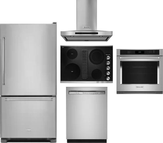 5 Piece Package Includes Refrigerator, Cooktop, Wall Oven, Hood And Dishwasher